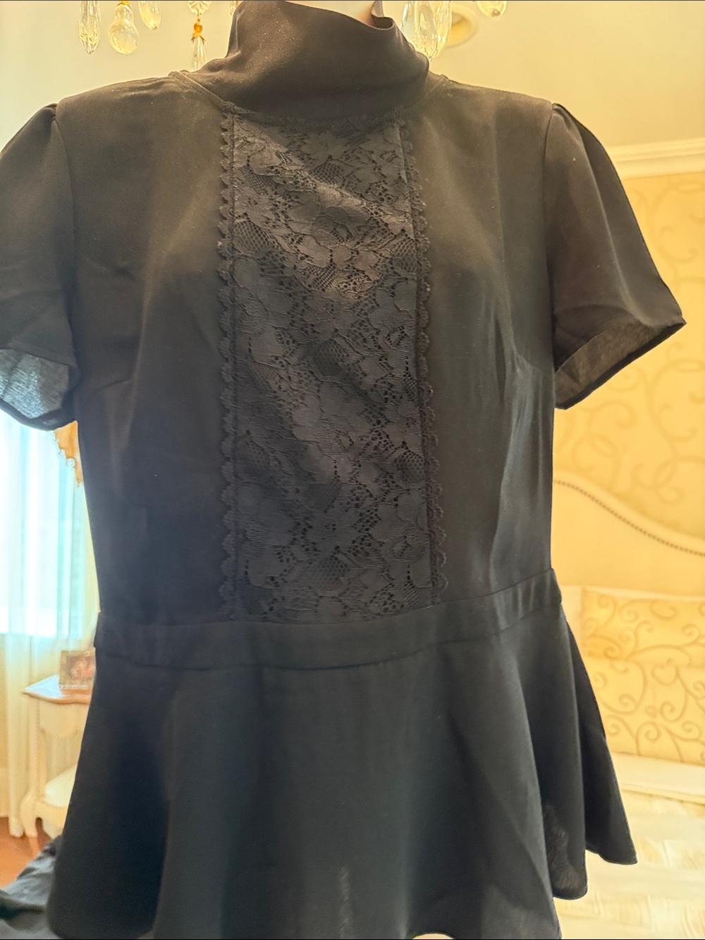Forever 21 Black Lace-Front Peplum Top